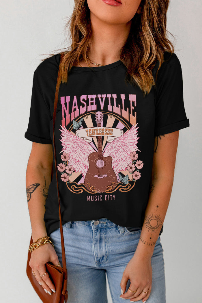 Nashville Tennessee Music City Graphic Round Neck Tee