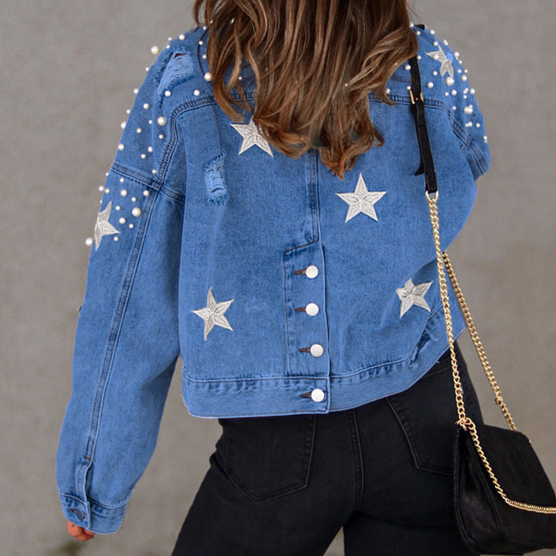 Bead Detail Star Denim Jacket