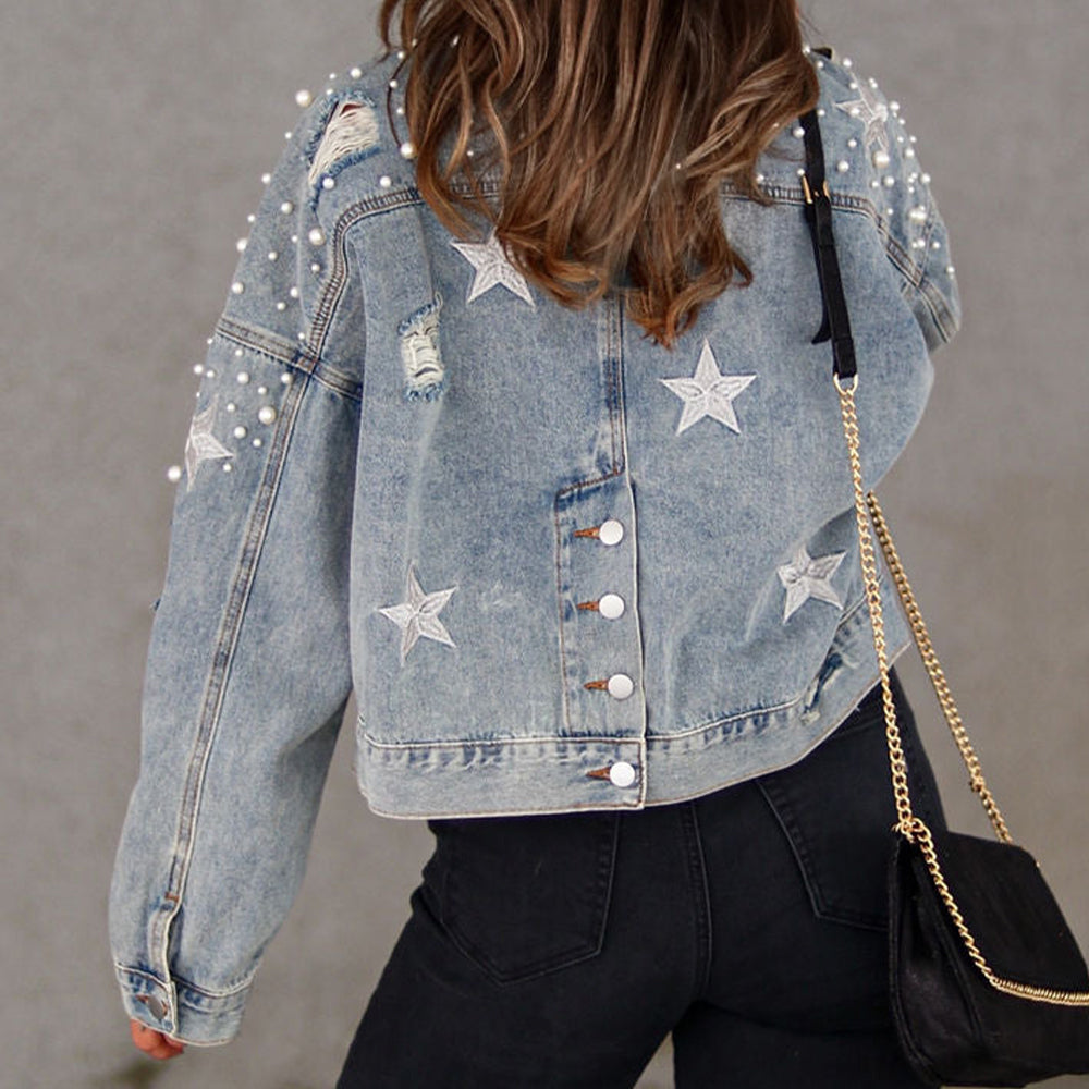 Bead Detail Star Denim Jacket