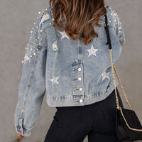Bead Detail Star Denim Jacket
