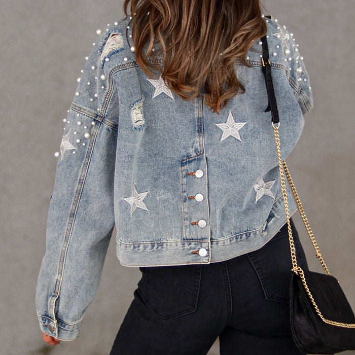 Bead Detail Star Denim Jacket