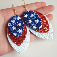 US Flag Leaf Shape Copper Dangle Earrings