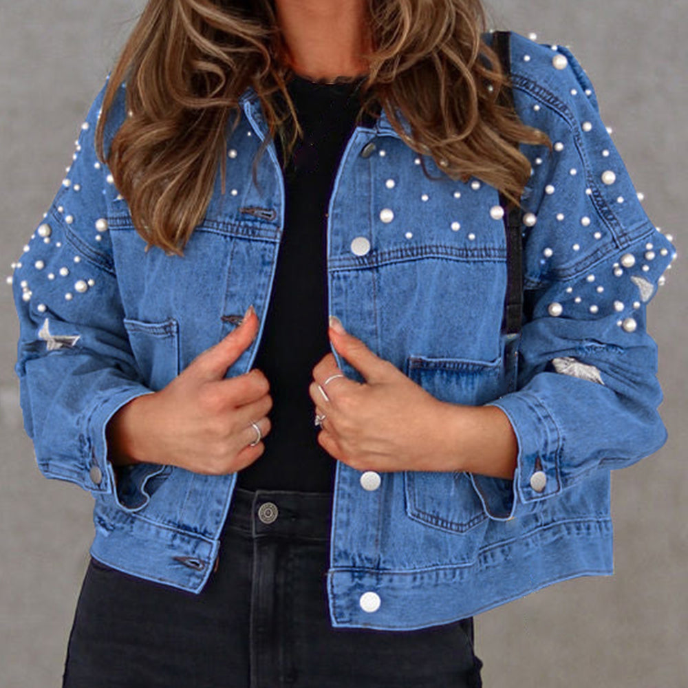 Bead Detail Star Denim Jacket