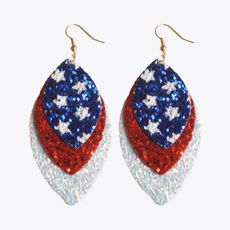 US Flag Leaf Shape Copper Dangle Earrings
