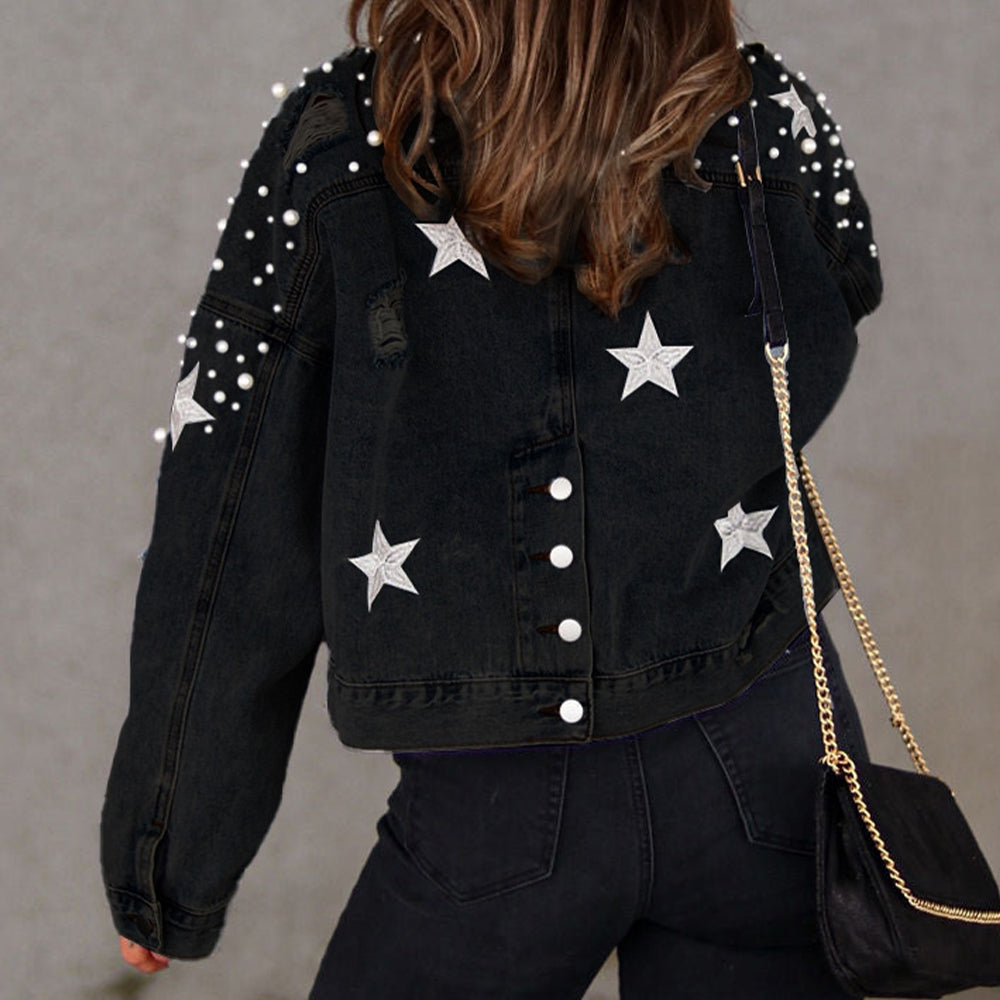Bead Detail Star Denim Jacket