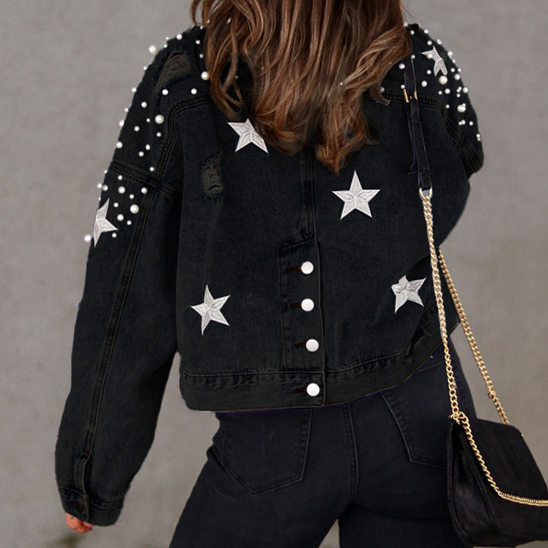 Bead Detail Star Denim Jacket