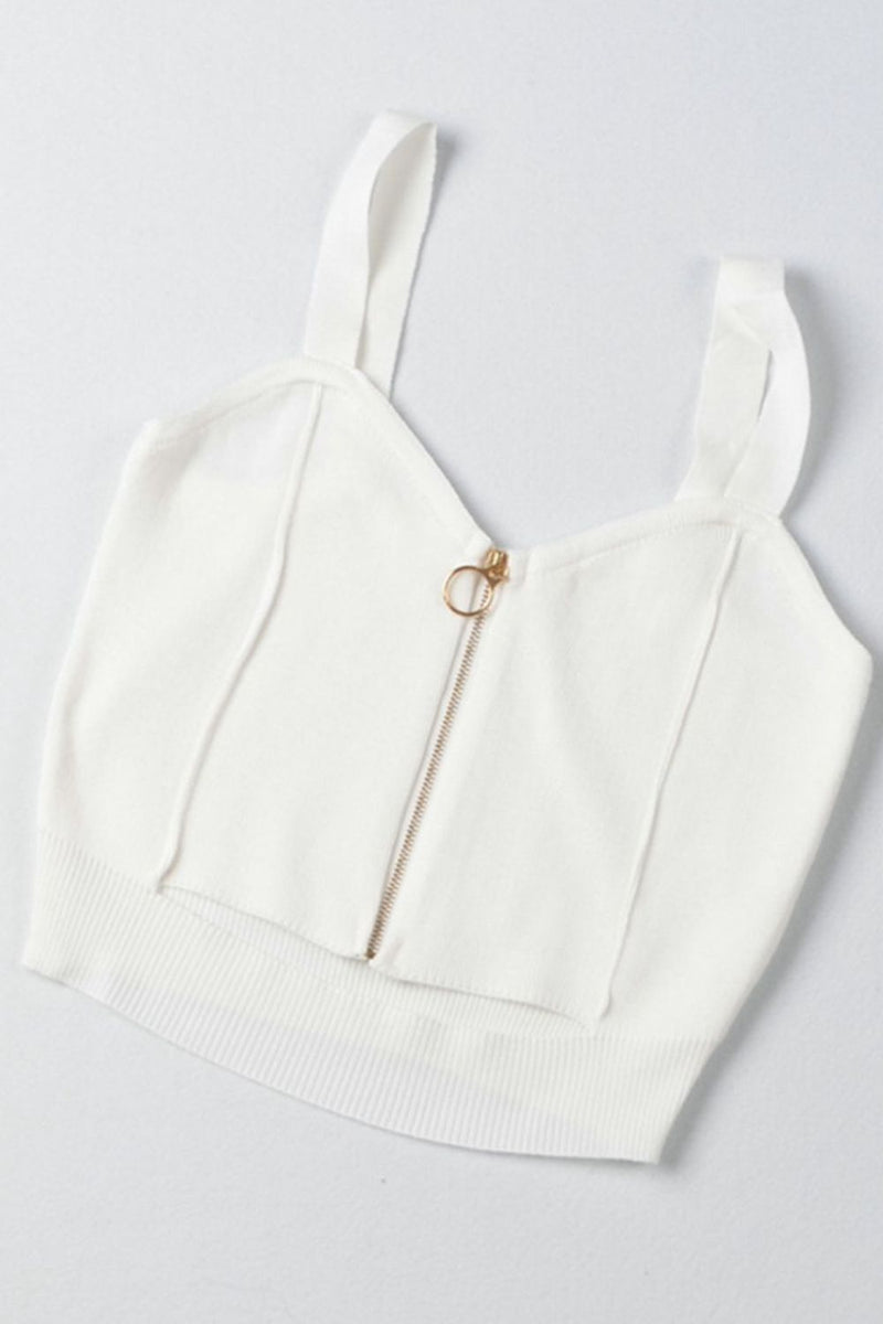Zip-Up Cutout Sleeveless Knit Top