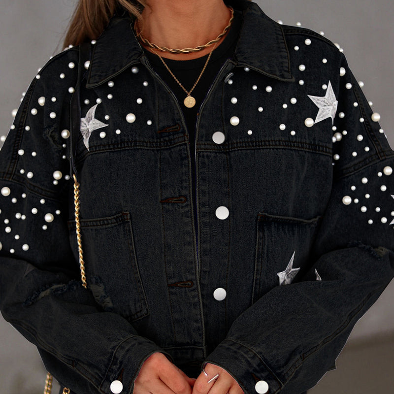 Bead Detail Star Denim Jacket