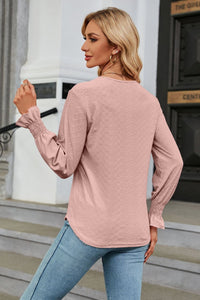 V-Neck Flounce Sleeve Blouse