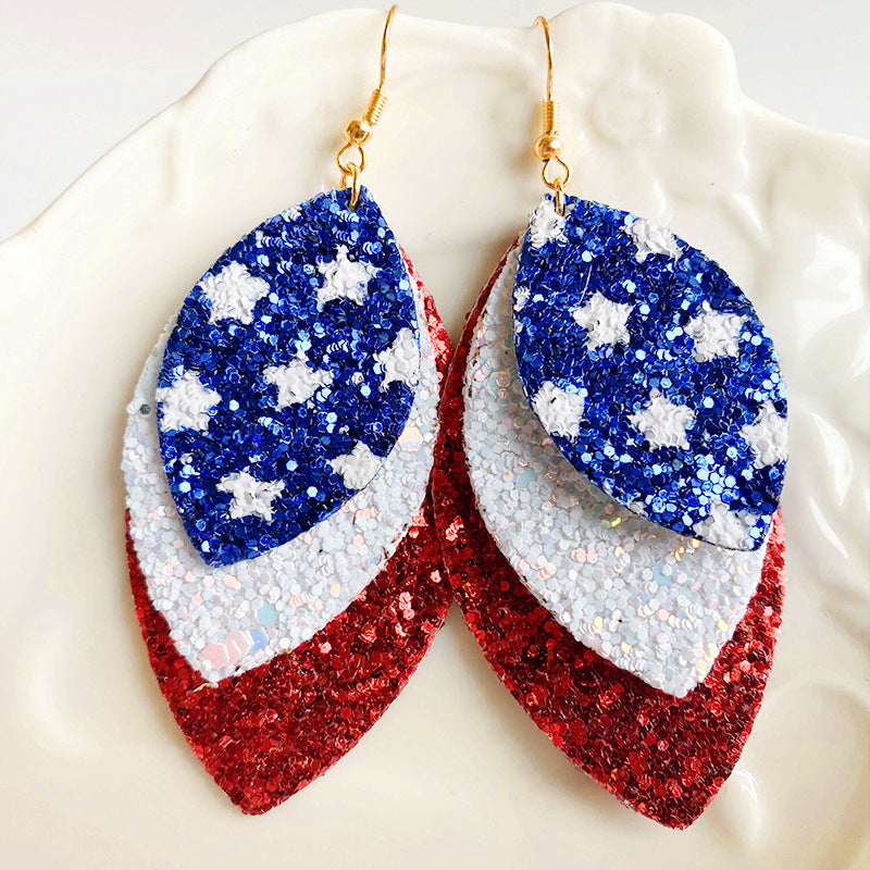 US Flag Leaf Shape Copper Dangle Earrings