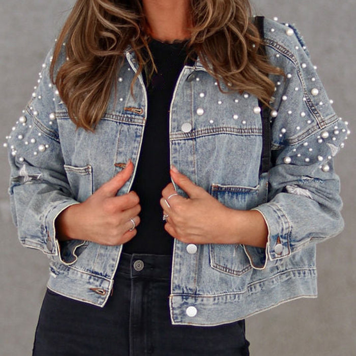 Bead Detail Star Denim Jacket